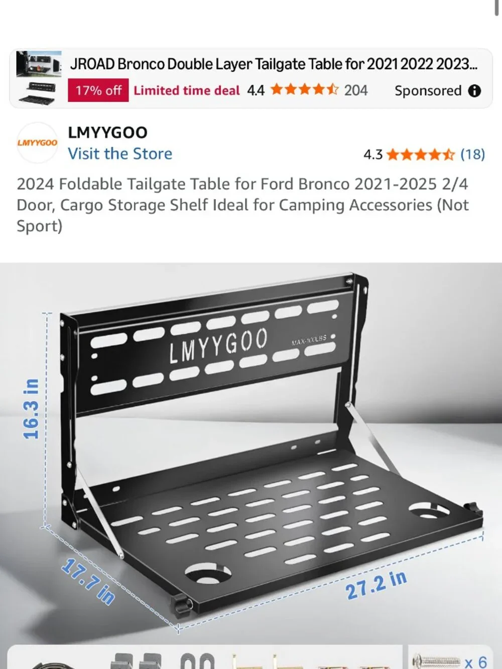 LMYYGO Foldable Tailgate Table for Ford Bronco 2021-2025